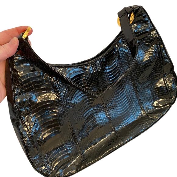Vintage J Renee black snakeskin top handle purse classic 1980's hobo shoulderbag - Picture 8 of 8